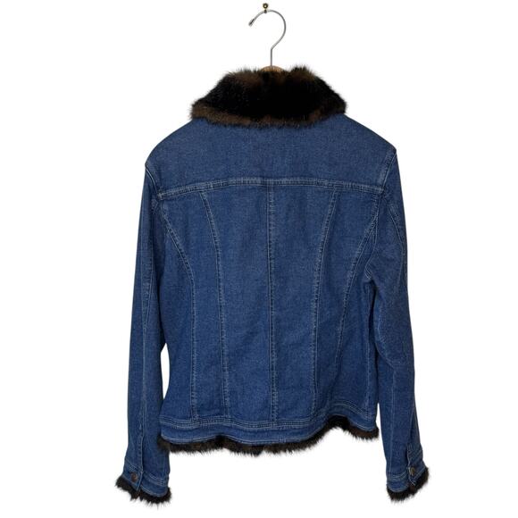 ANN TRINITY Brown Faux Fur Linen Blend Denim Jacket Size XS - Picture 2 of 6